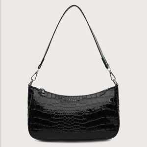 black croc baguette bag